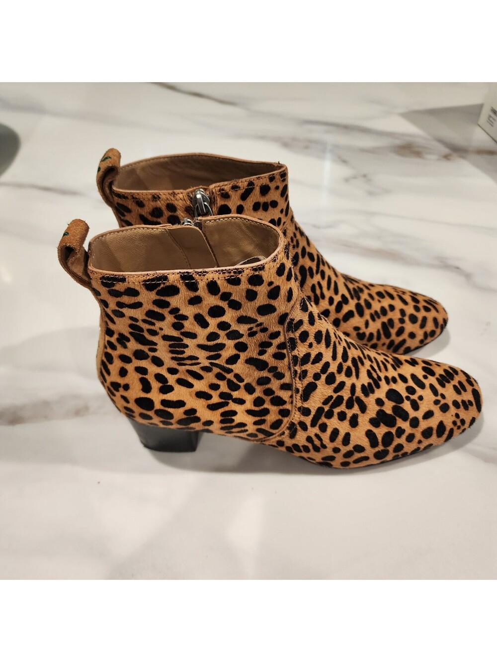 Johnny Was Leopard Calf Hair Ankle Booties Floral Embroidered Back Size 10